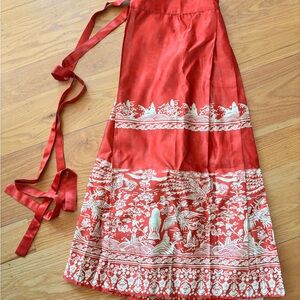 Red and White Apron with Intricate Design
